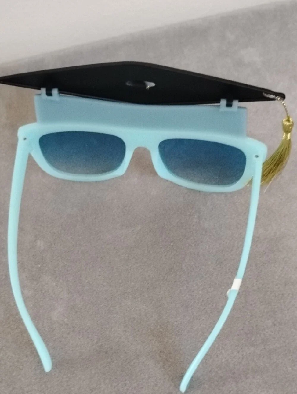NWOT Graduation Sunglasses in Light Blue with Black Cap